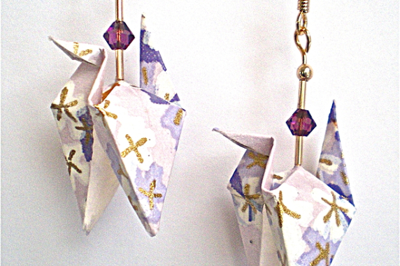 Amethyst Origami Crane Earrings