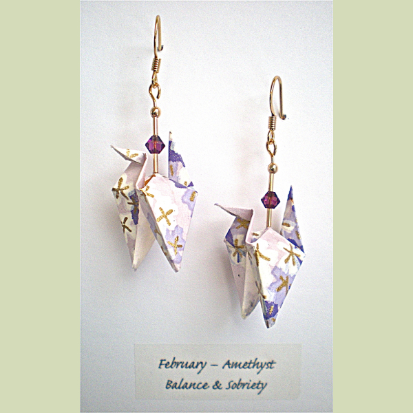 Amethyst Origami Crane Earrings