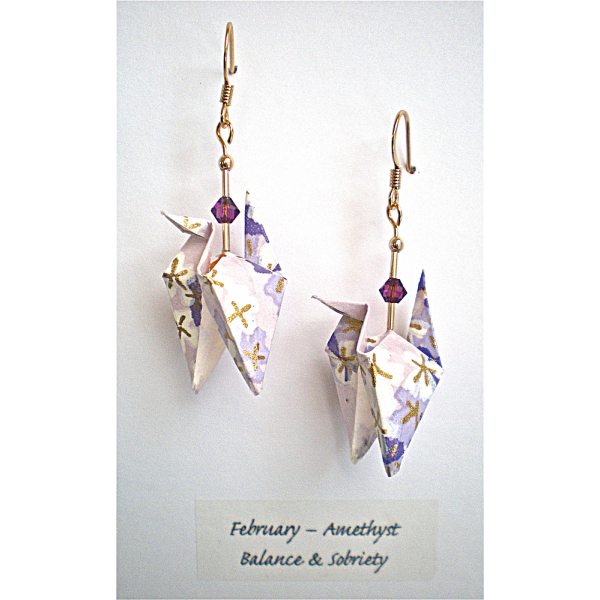 Amethyst Origami Crane Earrings