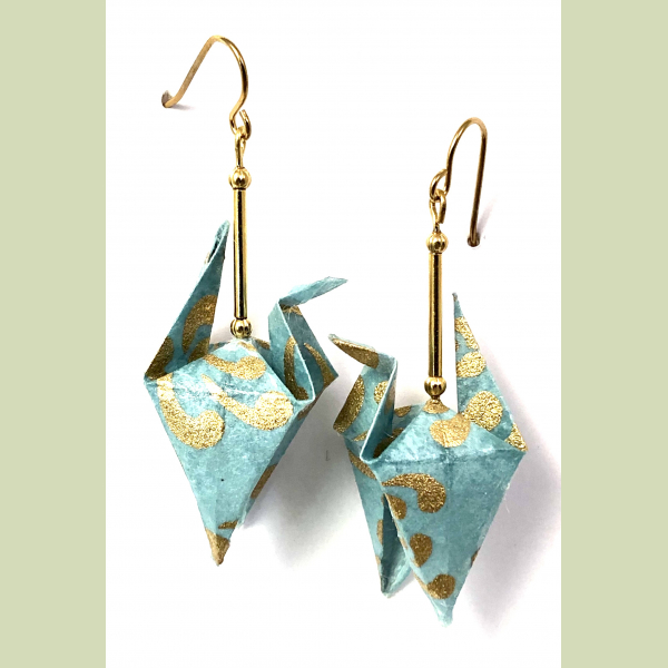 Gold on Turquoise Origami Inspired Earrings