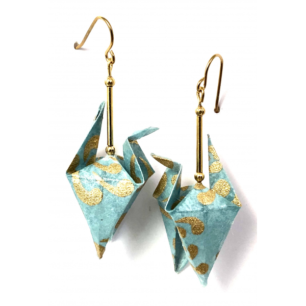 Gold on Turquoise Origami Inspired Earrings