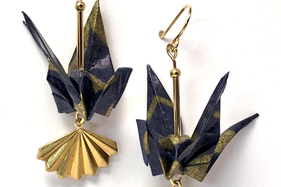 Origami Earrings with Chinese Fan Dangles Origami Earrings with Chinese Fan Dangles