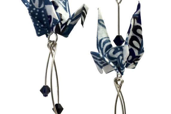 Origami Earrings with Indigo Crystals