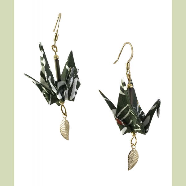Origami inspired earrings with leaf dange