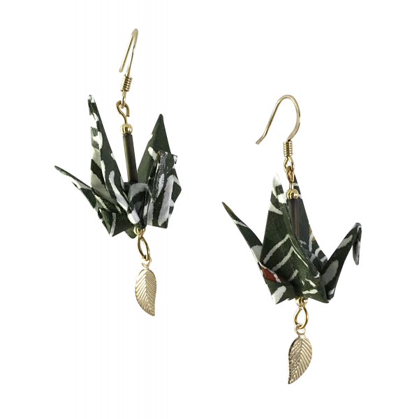 Origami inspired earrings with leaf dange