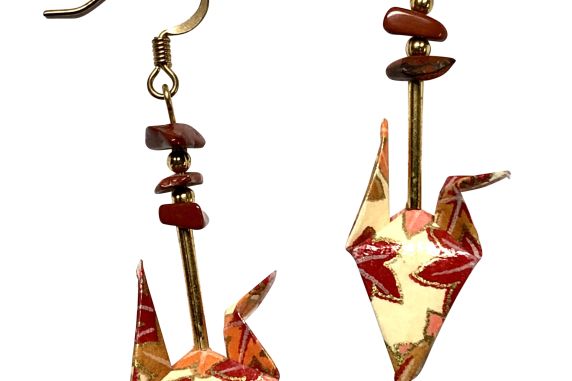 Autumn Leaves Origami Crane Earrings with Jasper