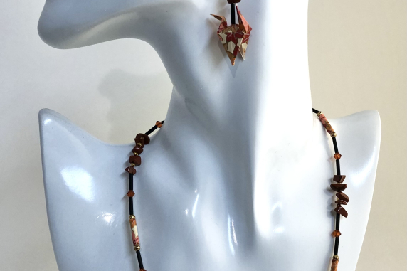 Autumn Leaves Origami Inspired Earring and Necklace set on Bust