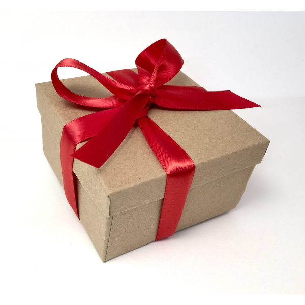 Red Bow on Brown Kraft Gift Box