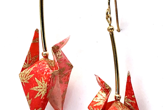Gold Leaves on Red Origami Earrings Gold Leaves on Red Origami Earrings