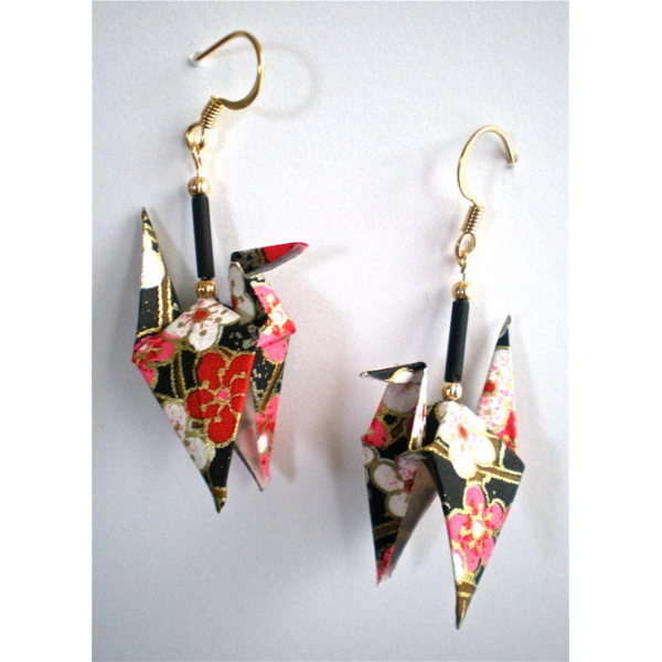 Plum Stars Origami Crane Earrings