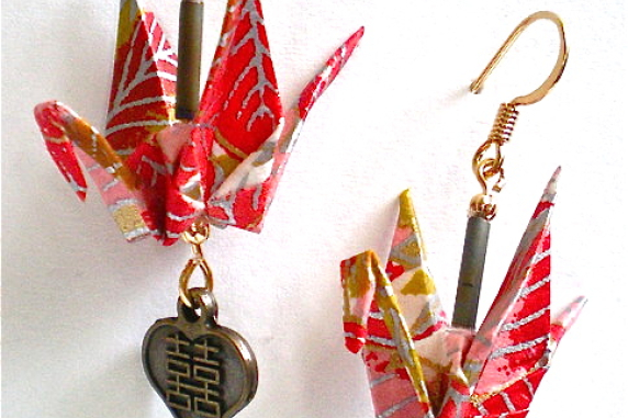 Red Silver Cranes with Double Happiness Charm