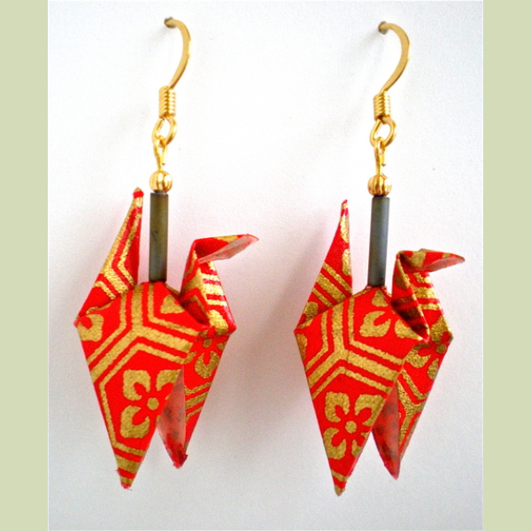 Origami Crane Earrings with wings down
