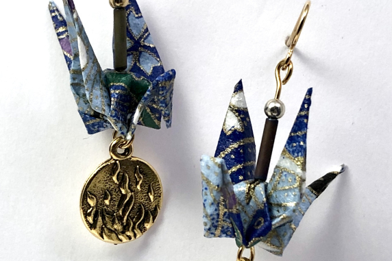 Origami Inspired Earrings with Gold Fire Charm