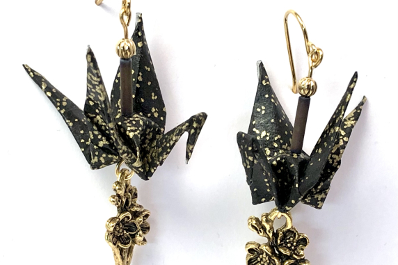 Origami Inspired Earrings with Sakura Charm Origami Inspired Earrings with Sakura Charm