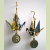 Floral Ivory Blue Crane Earrings with Peace & Safety Charm Origami Crane Earrings with Asian Peace & Safety Charm