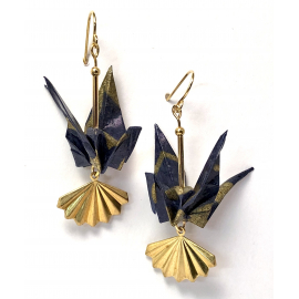 Origami Earrings with Chinese Fan Dangles