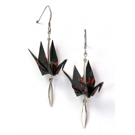 Red Dragonflies on Black Origami Earrings with Sterling Silver Paddle Dangles