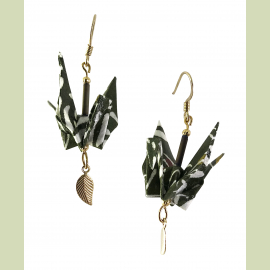 Origami Crane Earrings with Gold Filled Leaf Dangles