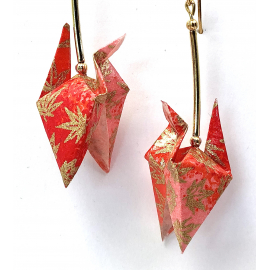 Gold Leaves on Red Origami Earrings