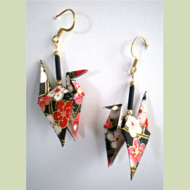 Plum Stars Origami Crane Earrings with wings down Plum Stars Origami Crane Earrings