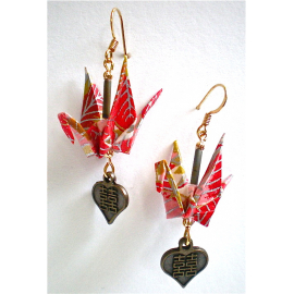 Red Silver Cranes with Double Happiness Charm
