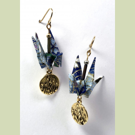 Origami Inspired Earrings with Gold Fire Charm