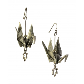 Silver origami earrings with leaf charm