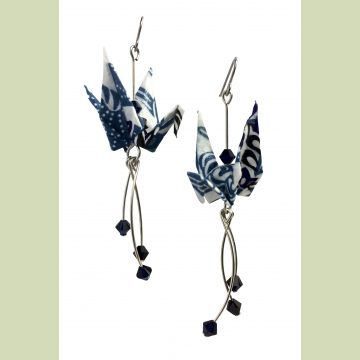 Origami Crane Earrings with Indigo Crystals