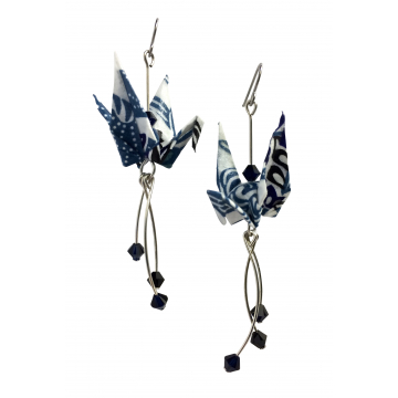 Origami Crane Earrings with Indigo Crystals