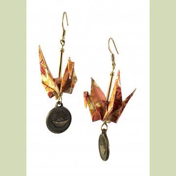Autumn Shades Origami Inspired Earrings with Gain Wealth Charm