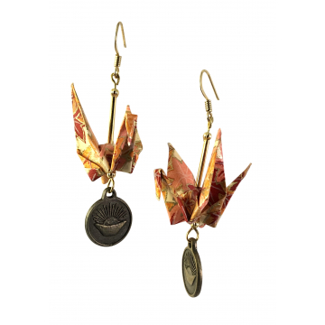 Autumn Shades Origami Inspired Earrings with Gain Wealth Charm