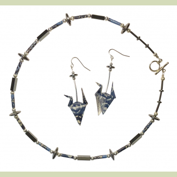 Blue Tone Origami Earring and Necklace set