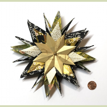 Gold on Black and White Floral Origami Inspired Paper Star