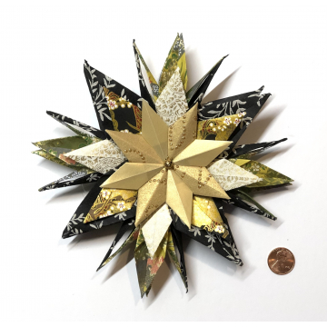 Gold on Black and White Floral Origami Inspired Paper Star