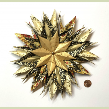 Gold and Black on Red Blossom Origami Inspired Paper Star