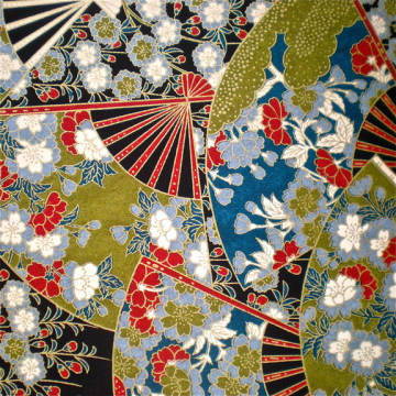 Fans on Black Japanese Yuzen paper Fans on Black Japanese Yuzen paper