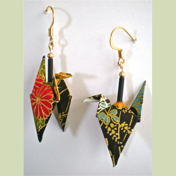 Black Floral Origami Earrings wings down