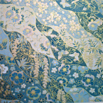 Floral Light Blues & Gold with Butterflies