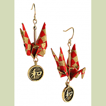 Red and Gold Origami Inspired Earrings with Harmony Charm