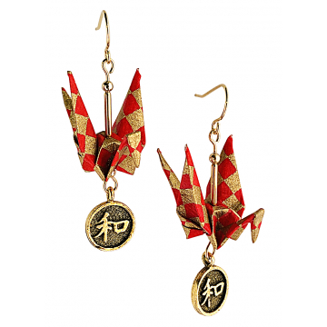 Red and Gold Origami Inspired Earrings with Harmony Charm