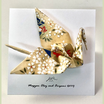Blossoms on Light Yellow Ochre Origami Inspired Pin