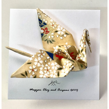Blossoms on Light Yellow Ochre Origami Inspired Pin